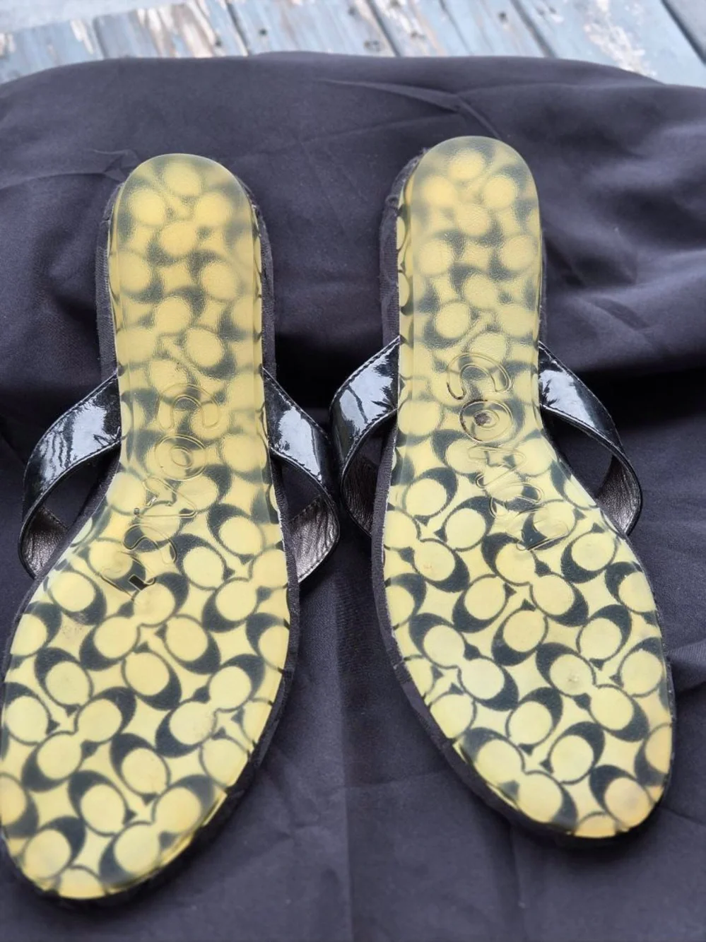 Coach Black Floral Applique Slip-On Sandals